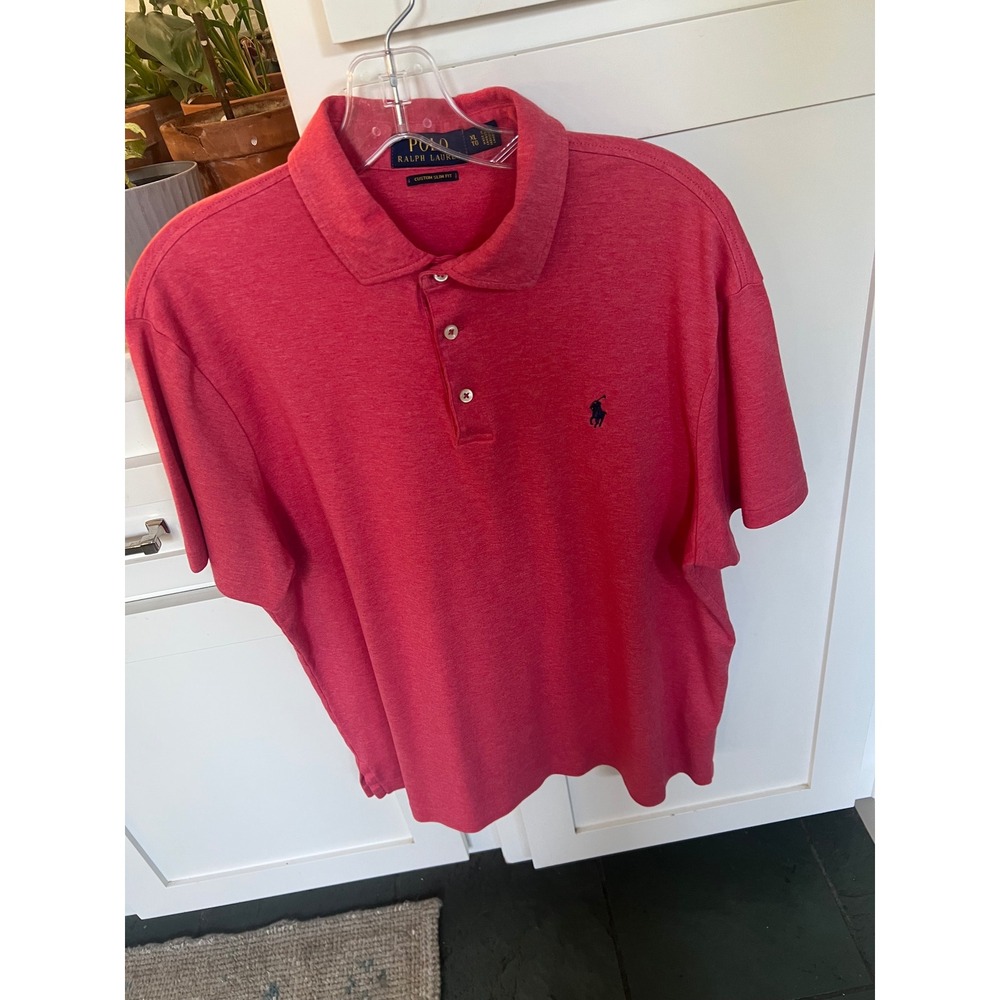 Polo Ralph Lauren Mens Custom Slim Fit Polo Shirt XL Pink Heathered Short Sleeve